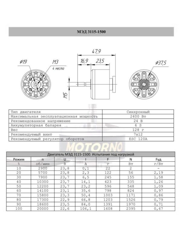 Двигатель МЭД 3115-1500KV